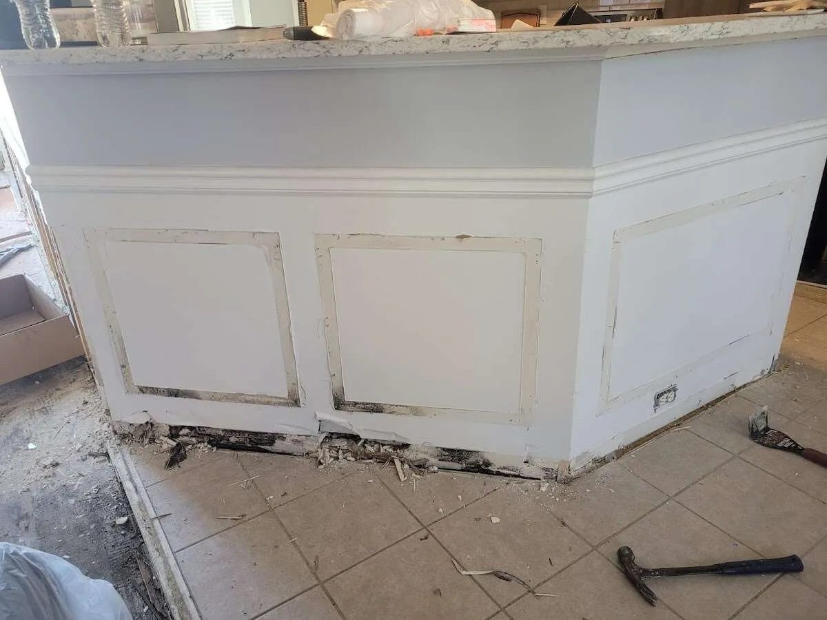 Water damage and mold on kitchen during Storm Damage Restoration in Chanceford